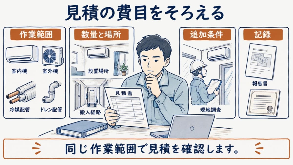 見積の費目をそろえる手順