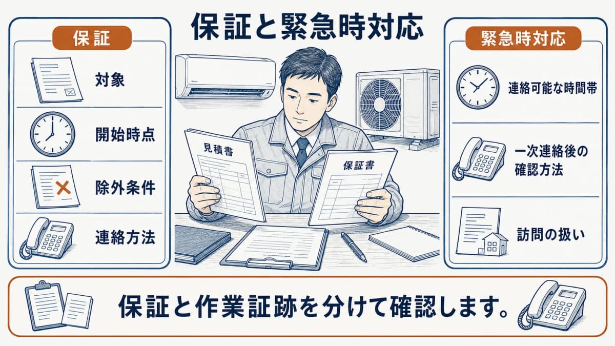 保証と緊急時対応の確認