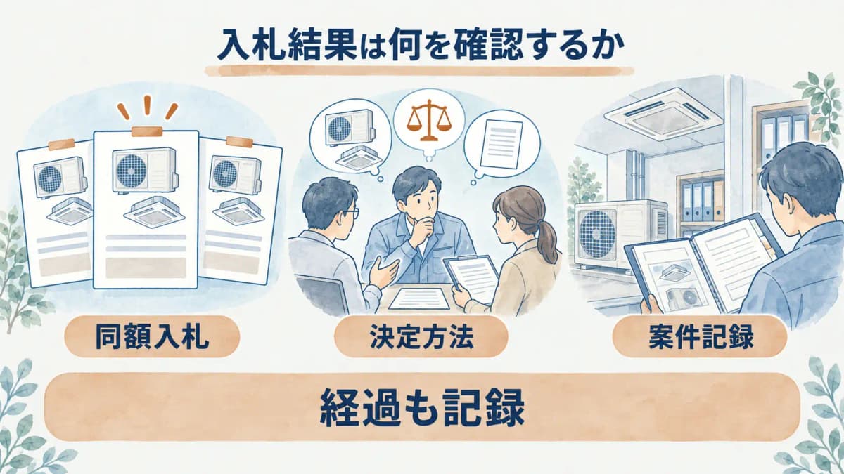 九社同額とくじによる決定を示す入札結果の図