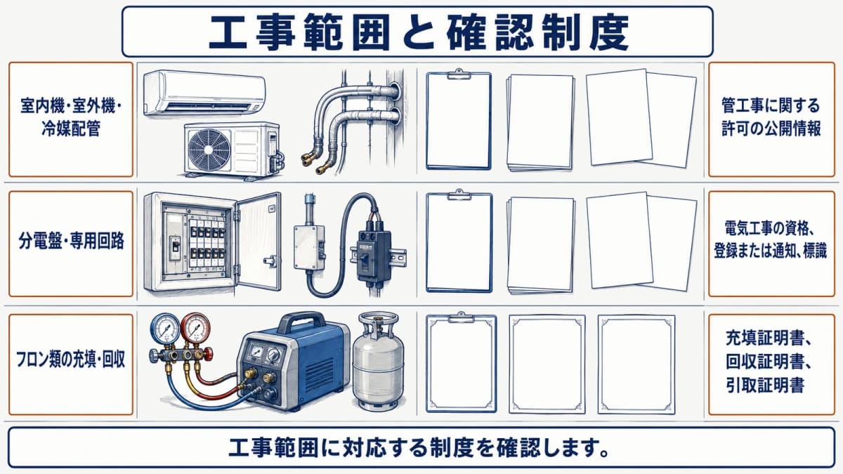 工事範囲と確認制度の対応