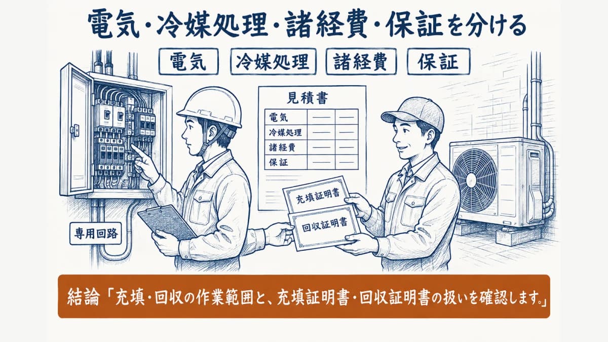 電気と冷媒処理の確認図