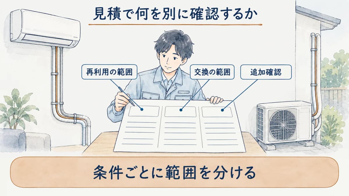 再利用と交換と追加確認を分ける見積書の図