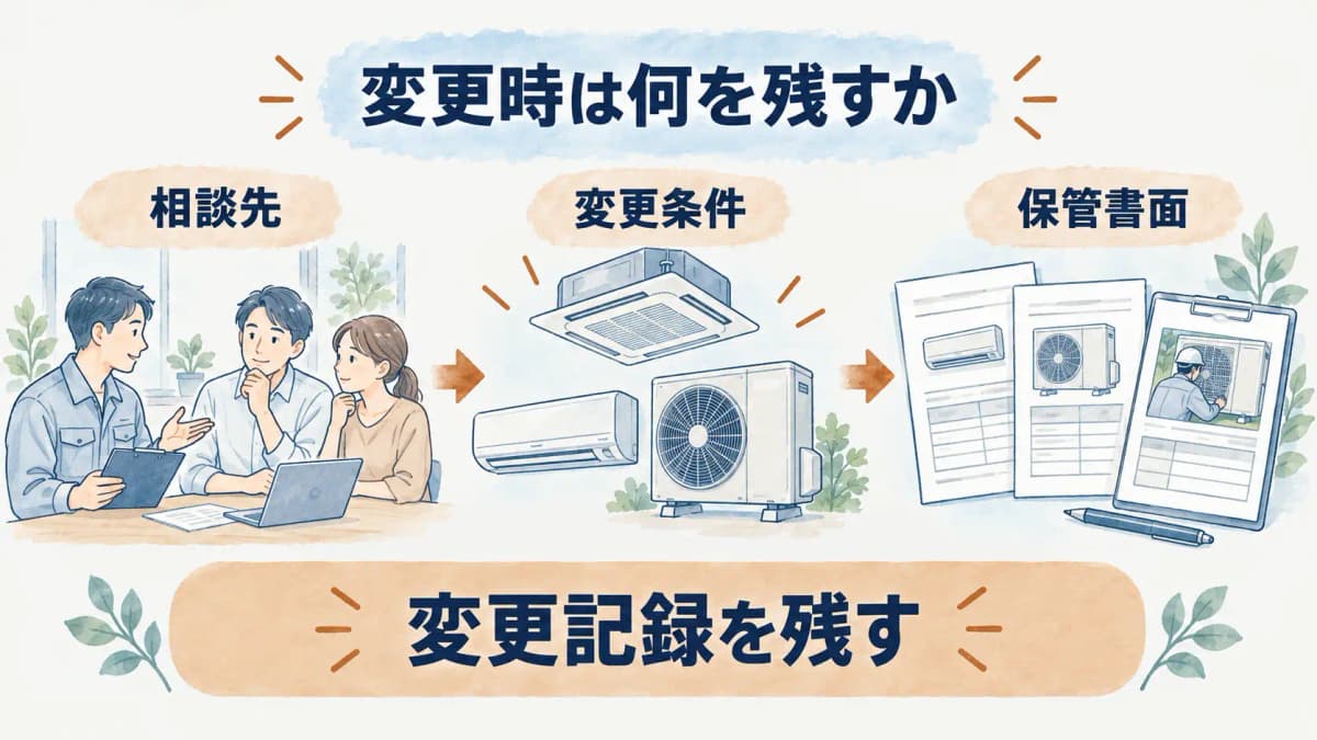 変更時の相談先と契約終了後の書面を整理する流れ図