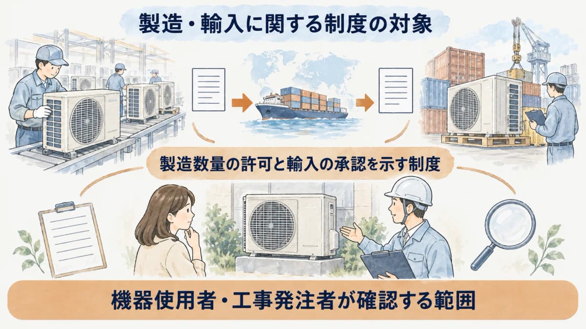 製造数量の許可と輸入の承認を示す制度の図