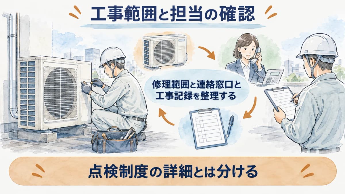 修理範囲と連絡窓口と工事記録を整理する図