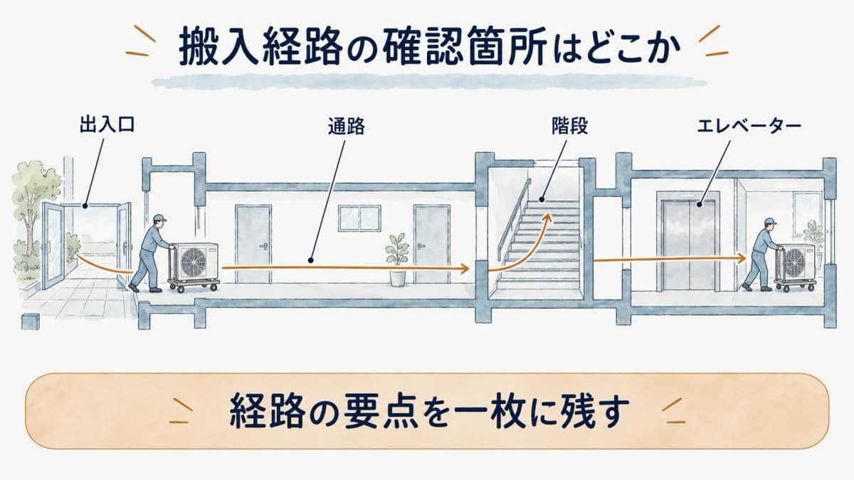 出入口と通路と階段とエレベーターを一枚に記録する図