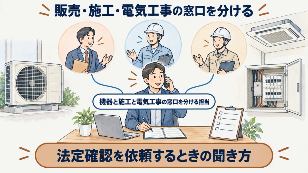 機器と施工と電気工事の窓口を分ける担当図