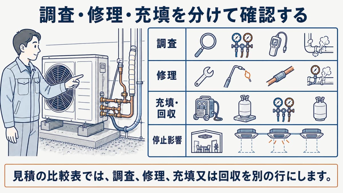 調査修理充塡を分ける見積図