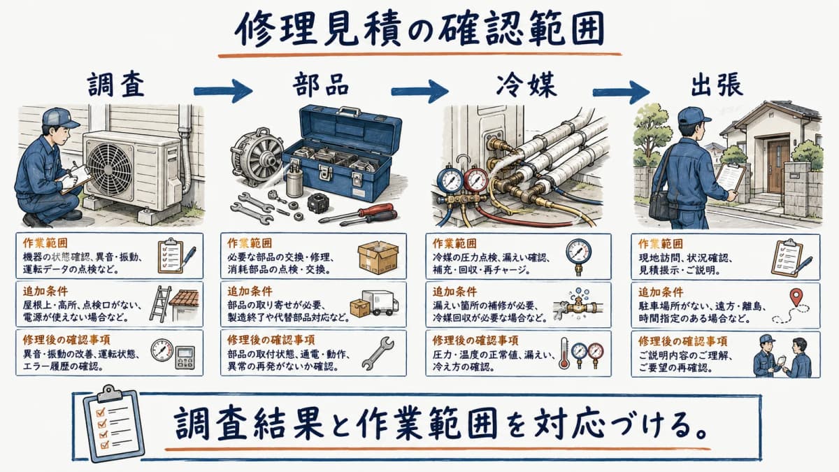 修理見積の確認範囲