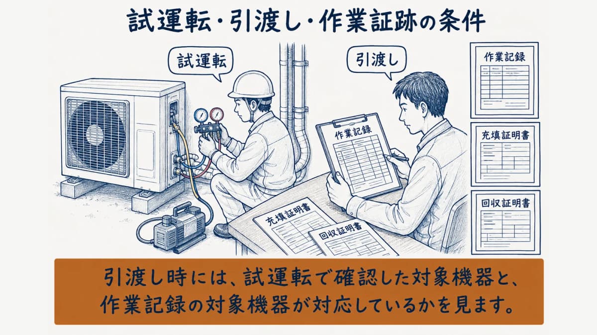 試運転と作業記録の確認図