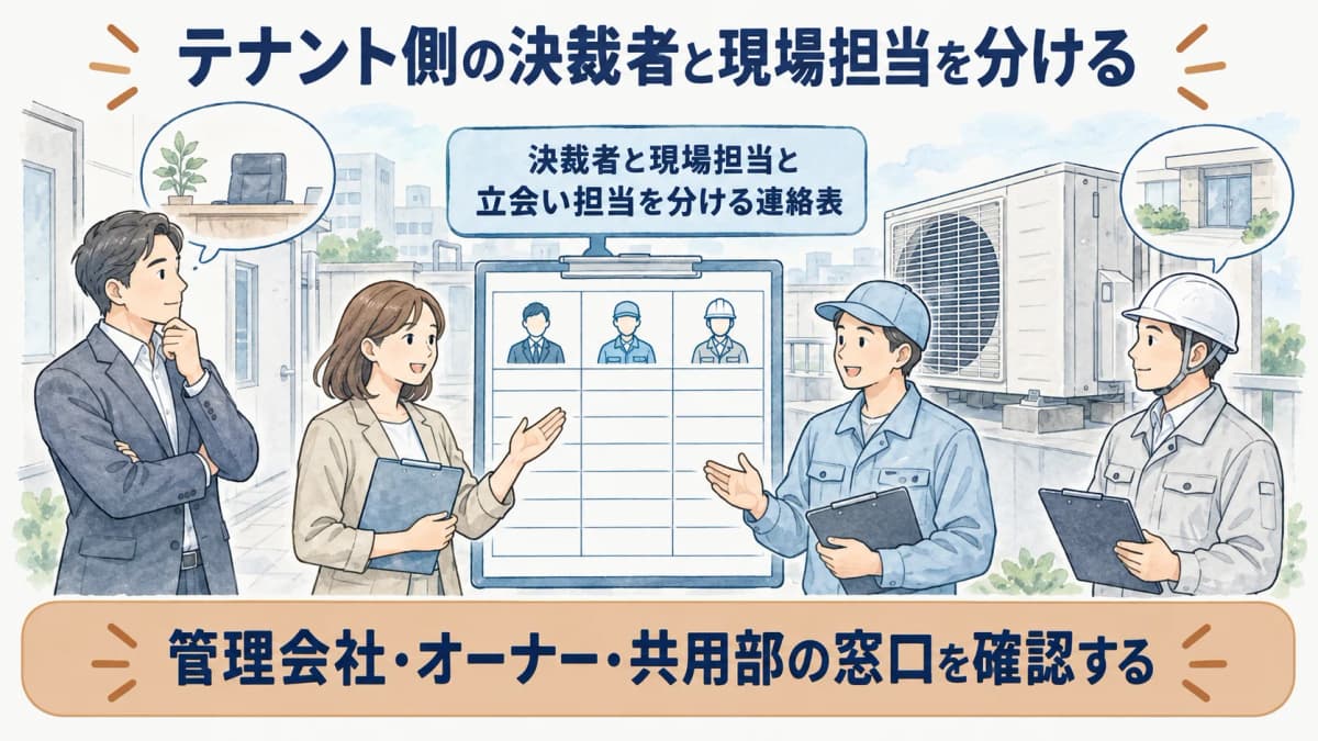 決裁者と現場担当と立会い担当を分ける連絡表の図