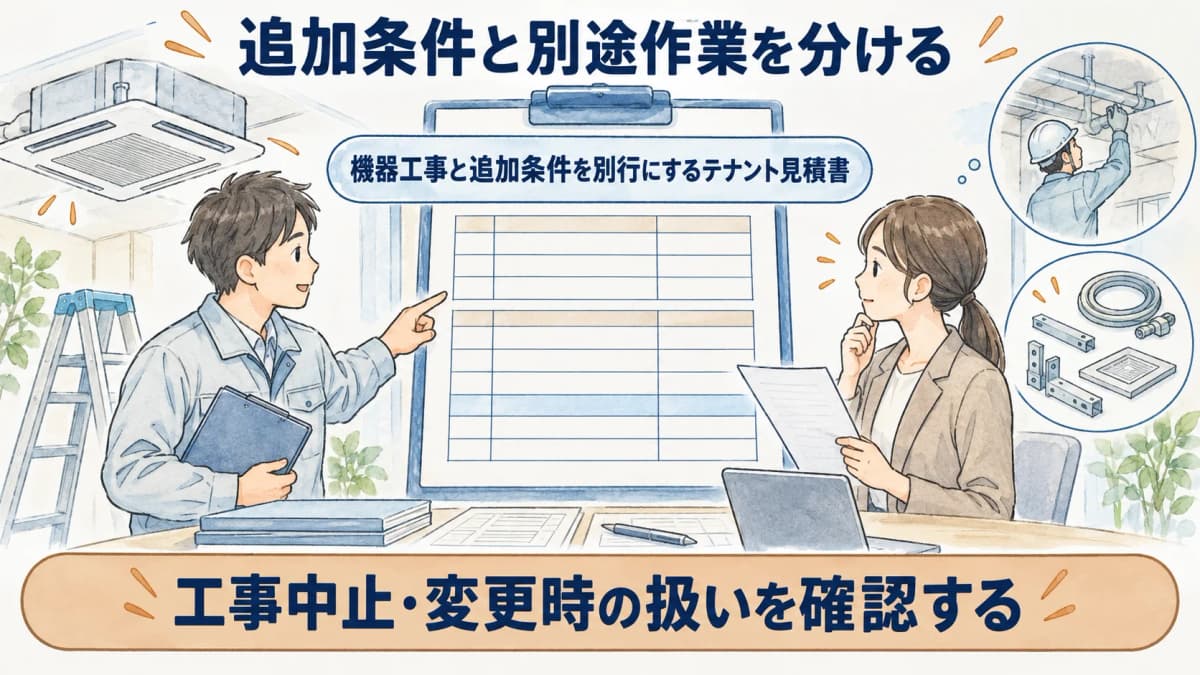 機器工事と追加条件を別行にするテナント見積書の図