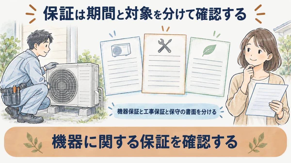 機器保証と工事保証と保守の書面を分ける図