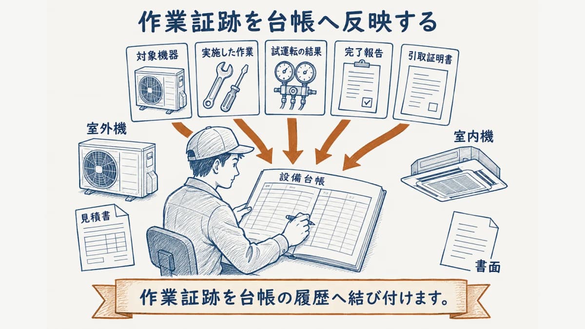 作業証跡を台帳へ反映する流れ