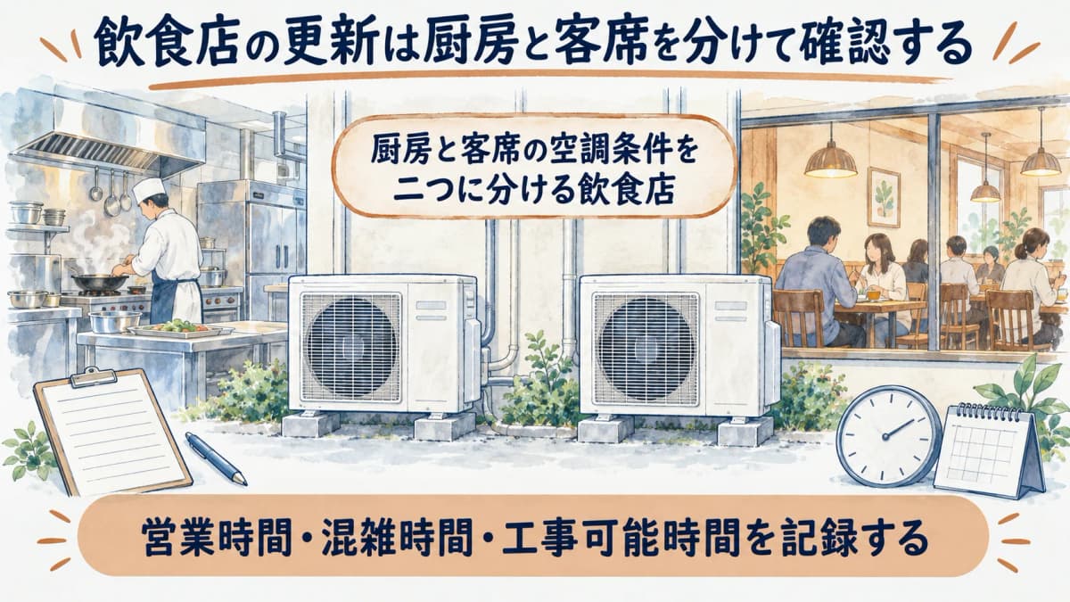 厨房と客席の空調条件を二つに分ける飲食店の図